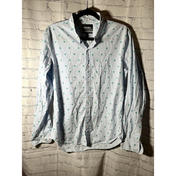 BONOBOS MENS LONG SLEEVE STRIPES AND DOTS BUTTON FRONT SHIRT‎ SLIM FIT(M) GENTLY - Picture 1 of 5